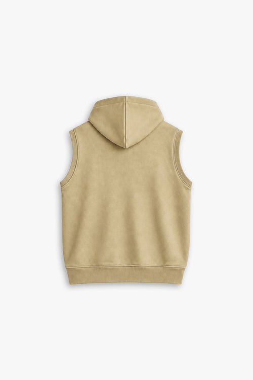 SANDSTORM SLEEVELESS ZIP UP HOODIE — SAND BEIGE