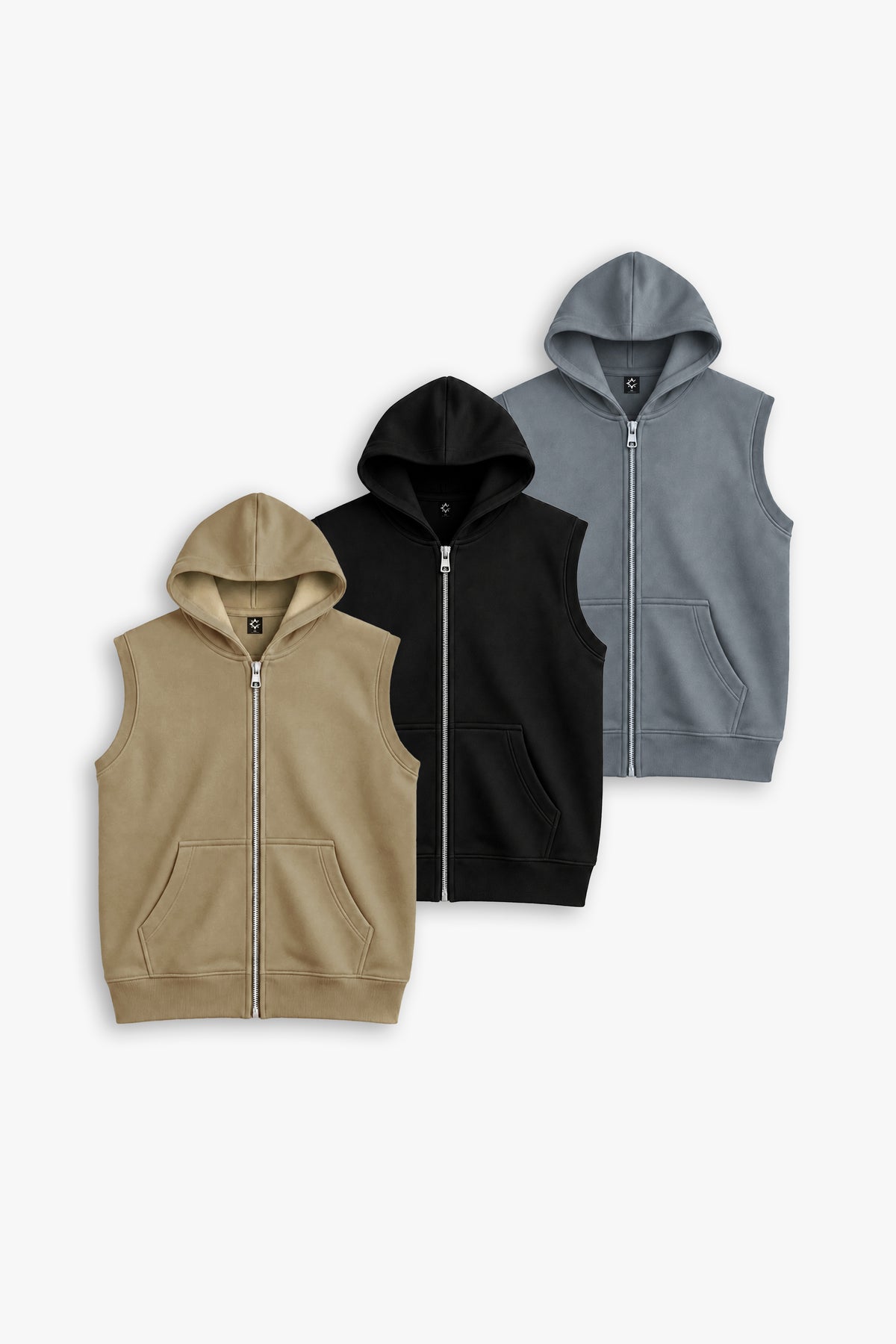 BUNDLE OF 3 SLEEVELESS ZIP UP HOODIES