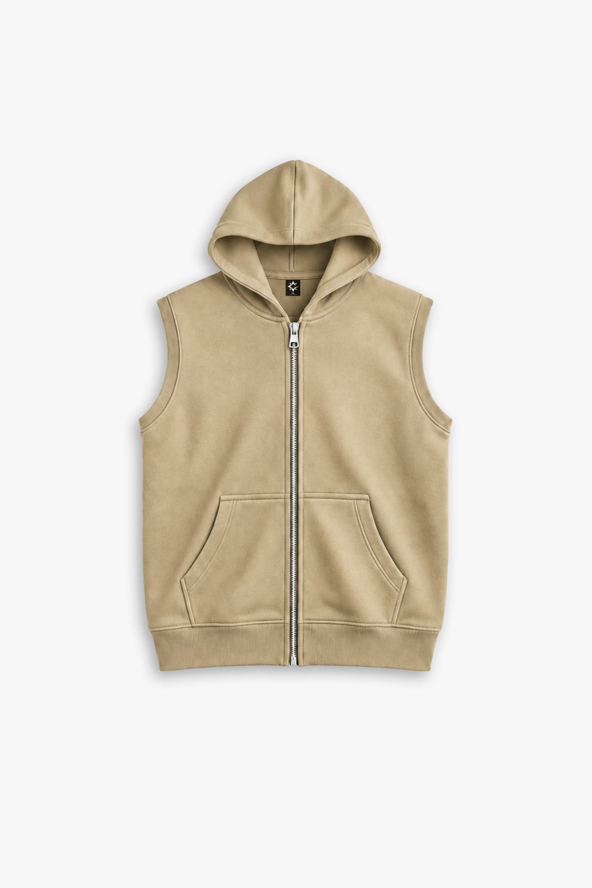 SANDSTORM SLEEVELESS ZIP UP HOODIE — SAND BEIGE