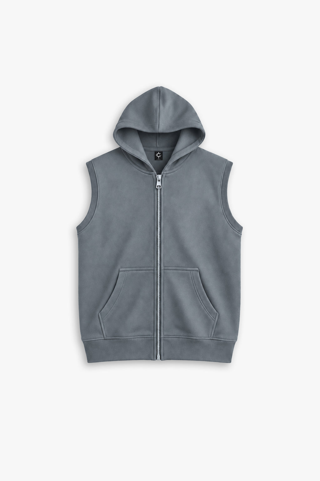 ZERO GRAVITY SLEEVELESS ZIP UP HOODIE — STEEL GREY