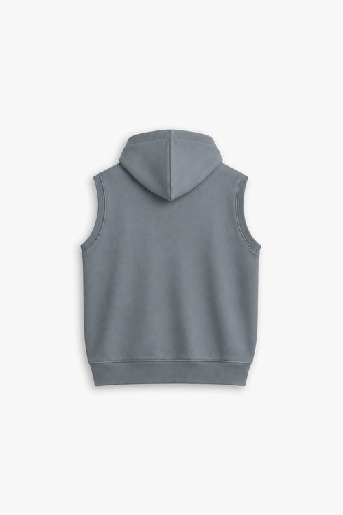 ZERO GRAVITY SLEEVELESS ZIP UP HOODIE — STEEL GREY