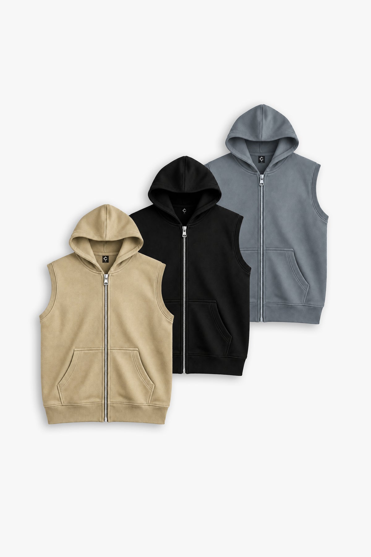 BUNDLE OF 3 SLEEVELESS ZIP UP HOODIES