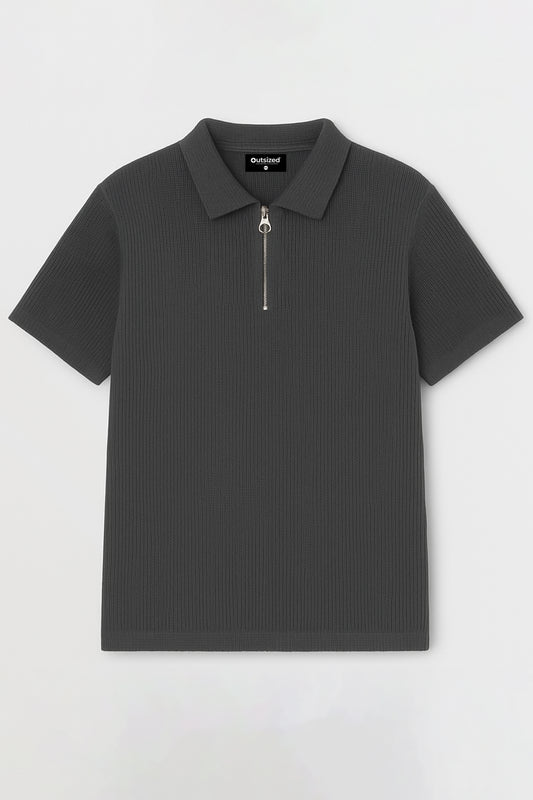 CHARCOAL ZIP-UP POLO