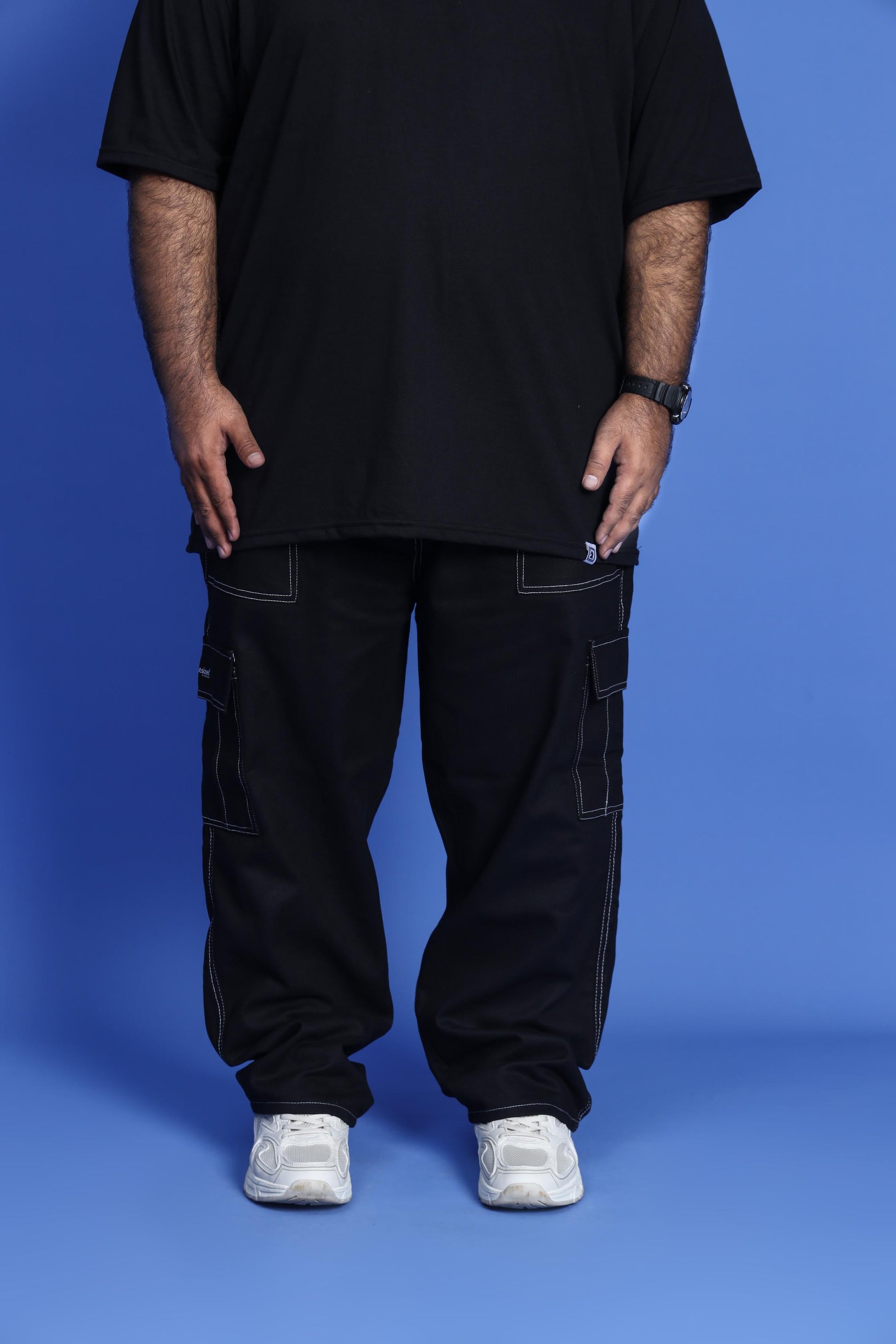 BLACK CARGO PANT (WHITE LINES) - My Store