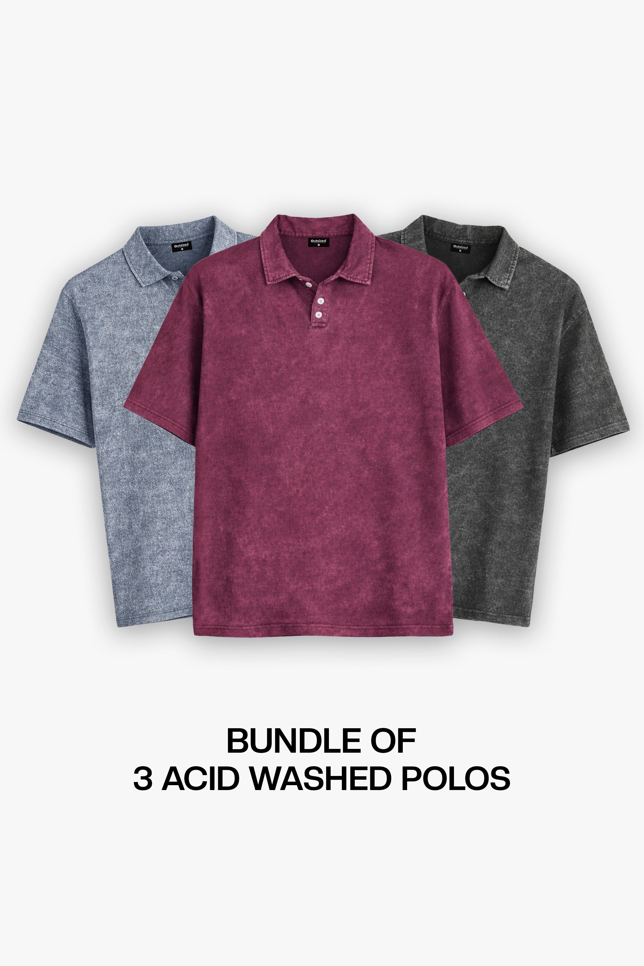 BUNDLE OF 3 ACID WASHED POLOS